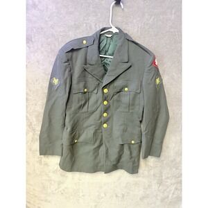 U.S. Army 100% Wool Jacket Blazer .. Men's 38R .. Green‎ with gold buttons patch
